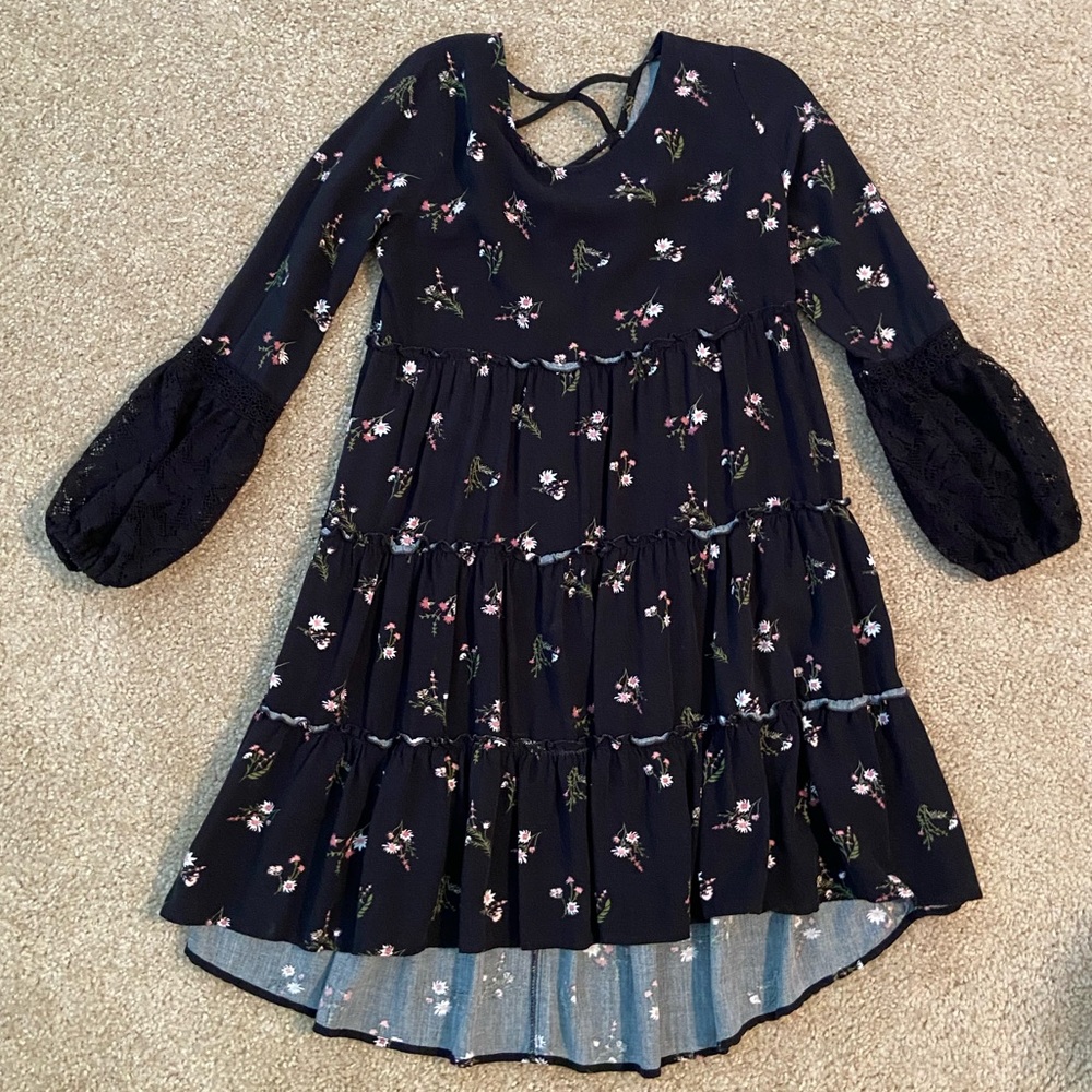 Girls long-sleeve floral hi-lo dress size 10/12